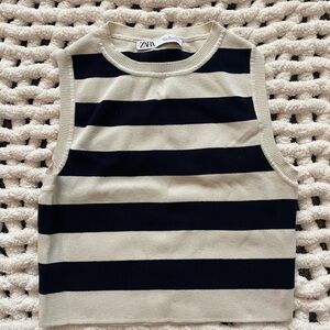 Zara Kids Striped Sleeveless Top - Navy and Cream